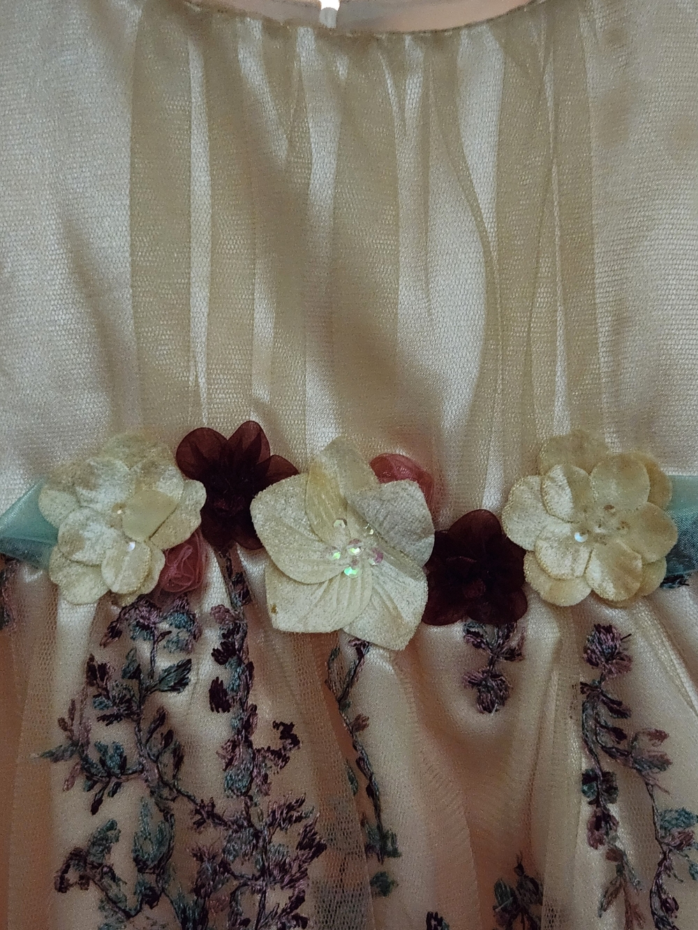 Bonnie Jean Ivory Dress with Purple Floral Embroidery, S-4T, NWT - Picture 4 of 10